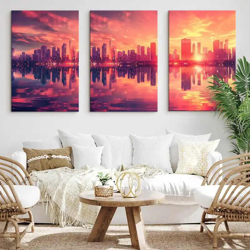 Popular Pictură pe pânză Apus romantic cu un oraș modern în fundal Nr m00784