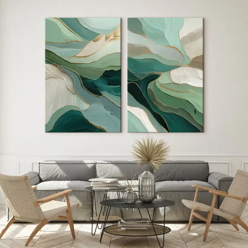 Livrare rapidă Pictură pe pânză Abstracție stratificată smarald cu contur galben Nr m00766