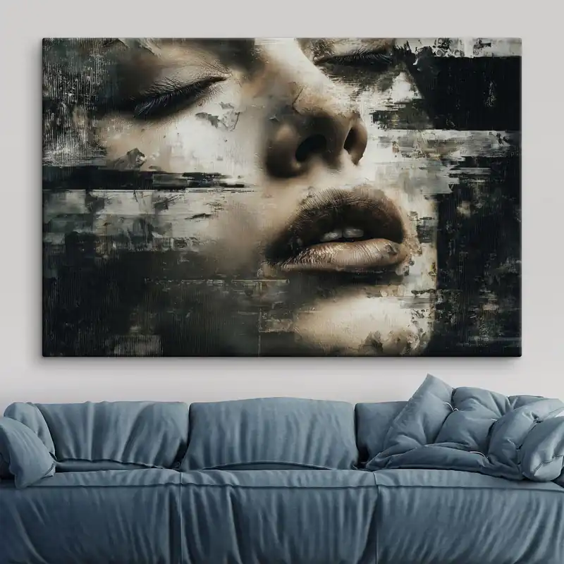 Ofertă de sezon Pictură pe pânză Portret abstract feminin cu efect glitch și texturi Nr s45873