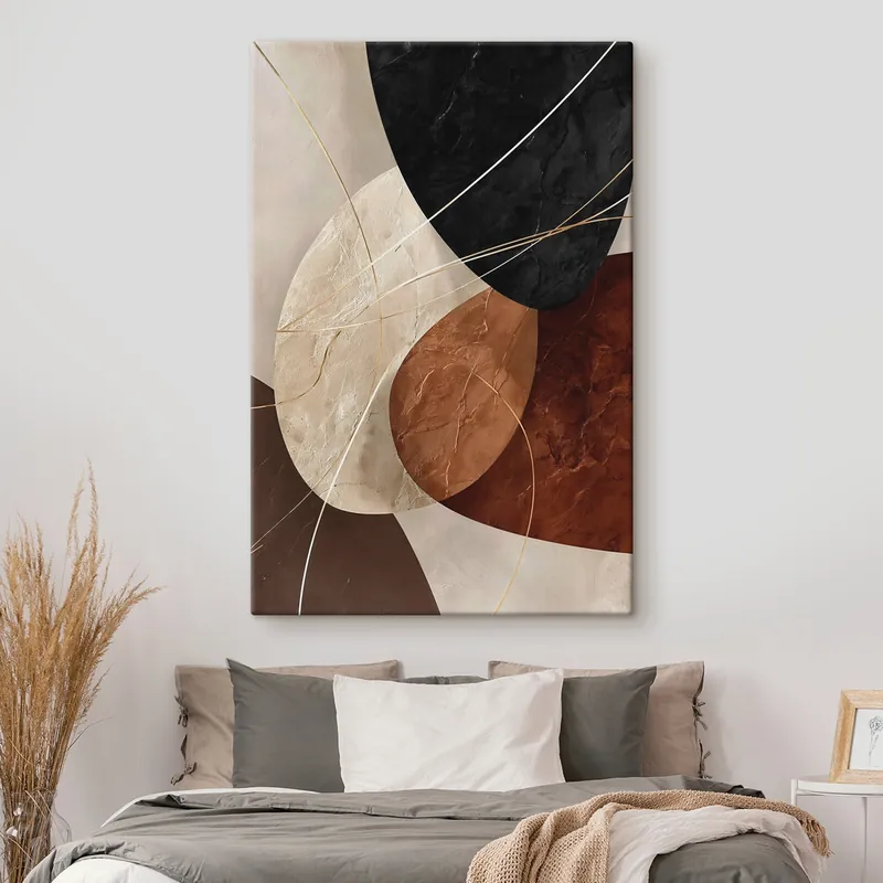 Pictură pe pânză Ovale geometrice într-o paletă de culori bej-caramel Nr s45878 Cumpărături sigure