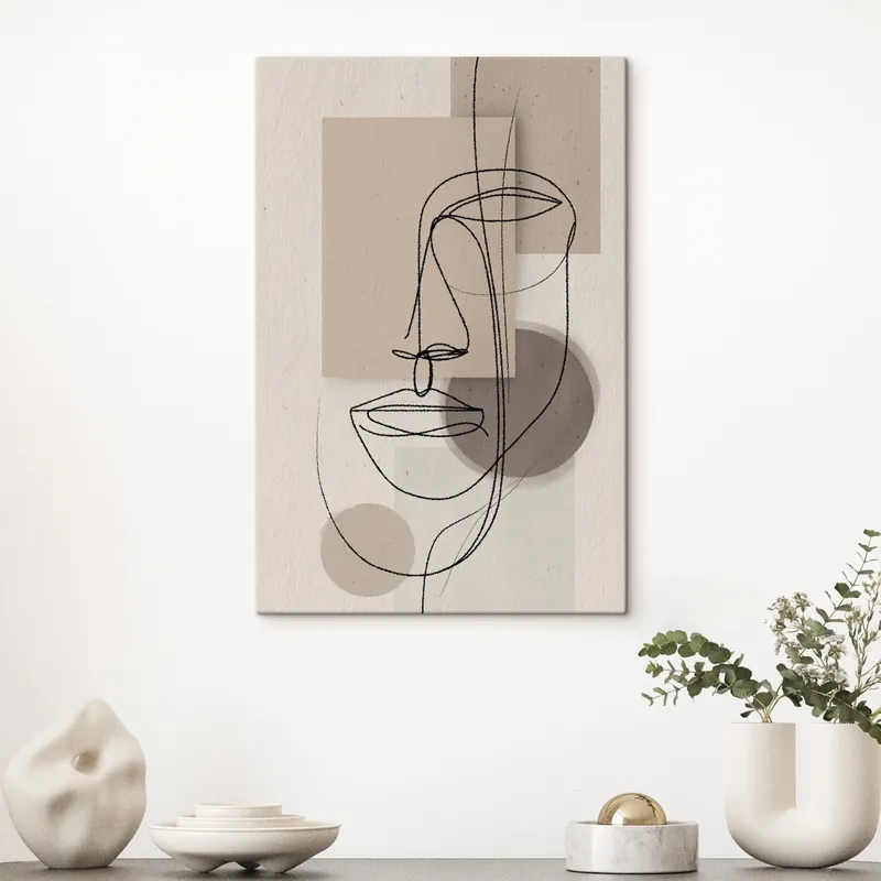 Doar azi Pictură pe pânză Portret în linie peste forme geometrice bej Nr s45886