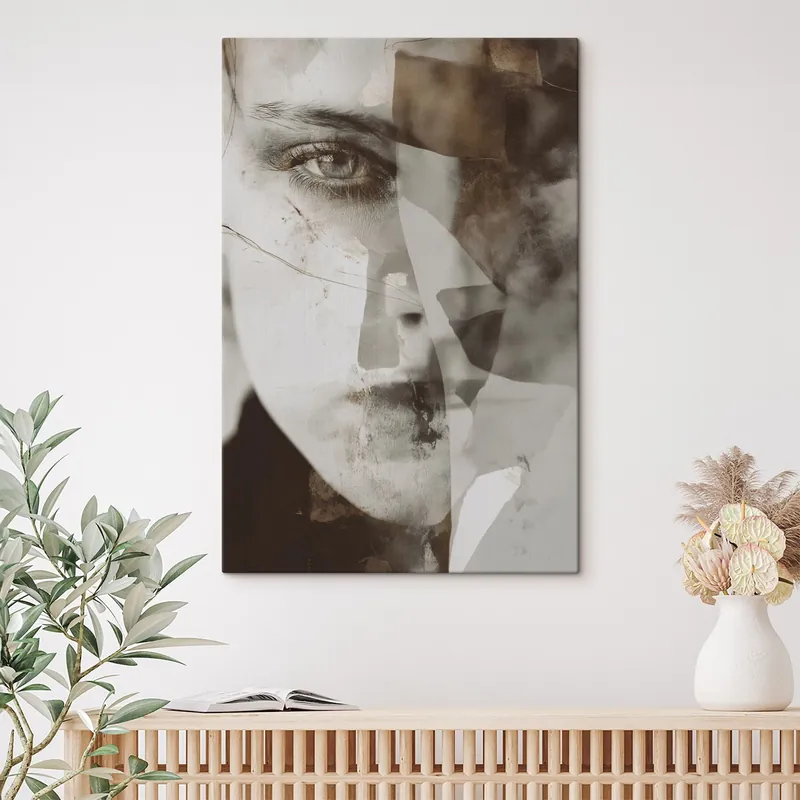 Noutate Pictură pe pânză Portret abstract în sepia, texturi și pete Nr s45897