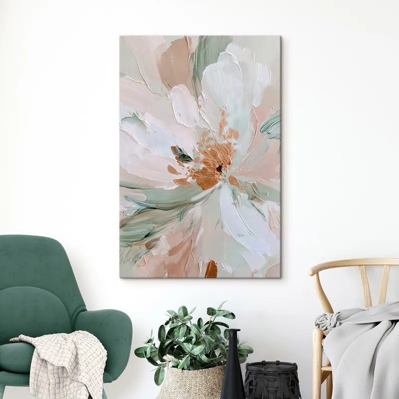 Discount Pictură pe pânză Floare pastelată impasto cu accente galbene Nr s45900