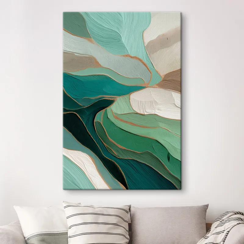 Premium Pictură pe pânză Abstracție verde salvie cu contur galben Nr s45901