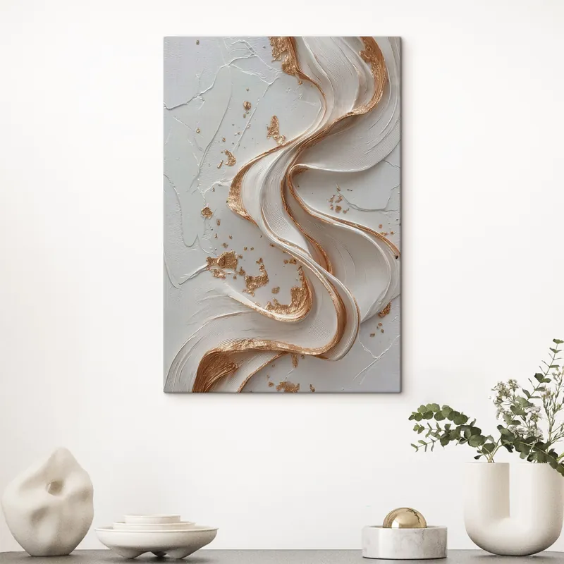 Popular Pictură pe pânză Linii texturate alb-galbene cu accente metalice Nr s45906