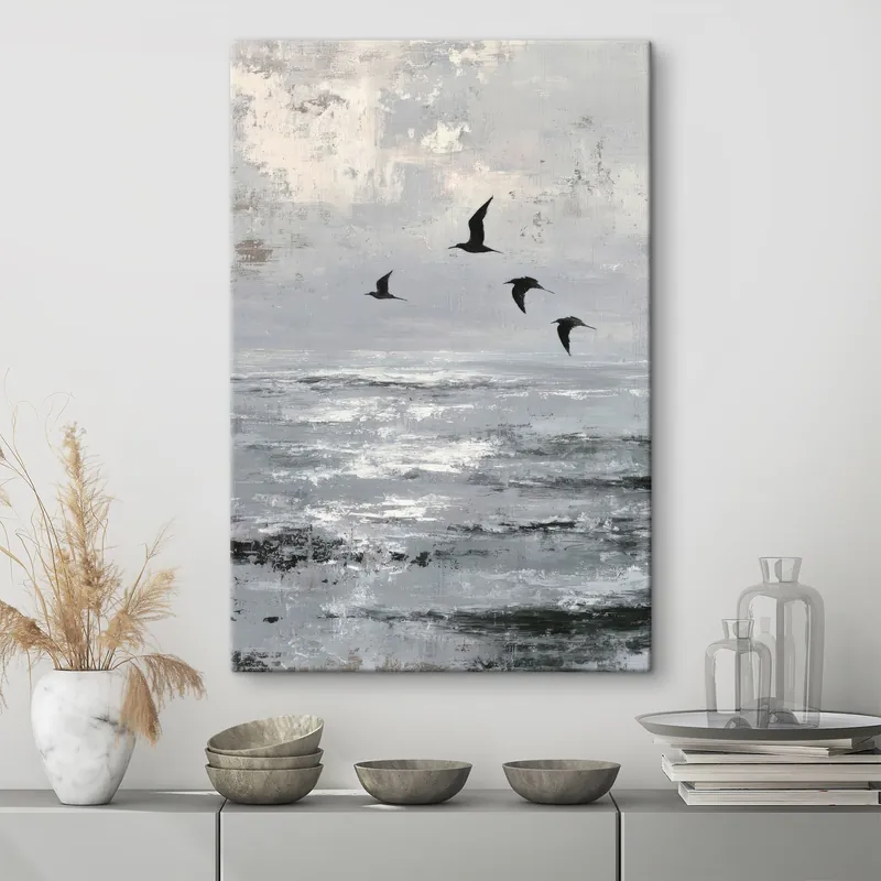 Super ofertă Pictură pe pânză Peisaj abstract cu păsări Nr s46004
