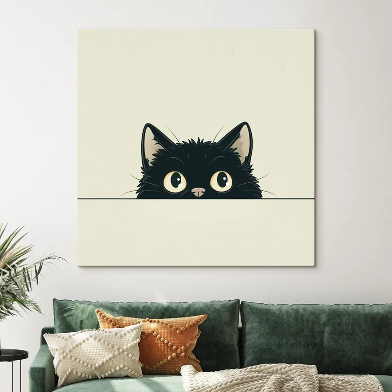 Pictură pe pânză Pisică neagră drăguță în stil ilustrativ Nr s45733 Discount