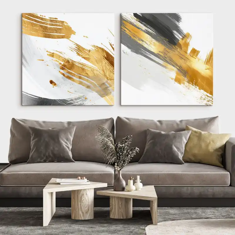 Pictură pe pânză Abstracție dinamică cu linii galbene și gri Nr m00748 Cel mai bun preț