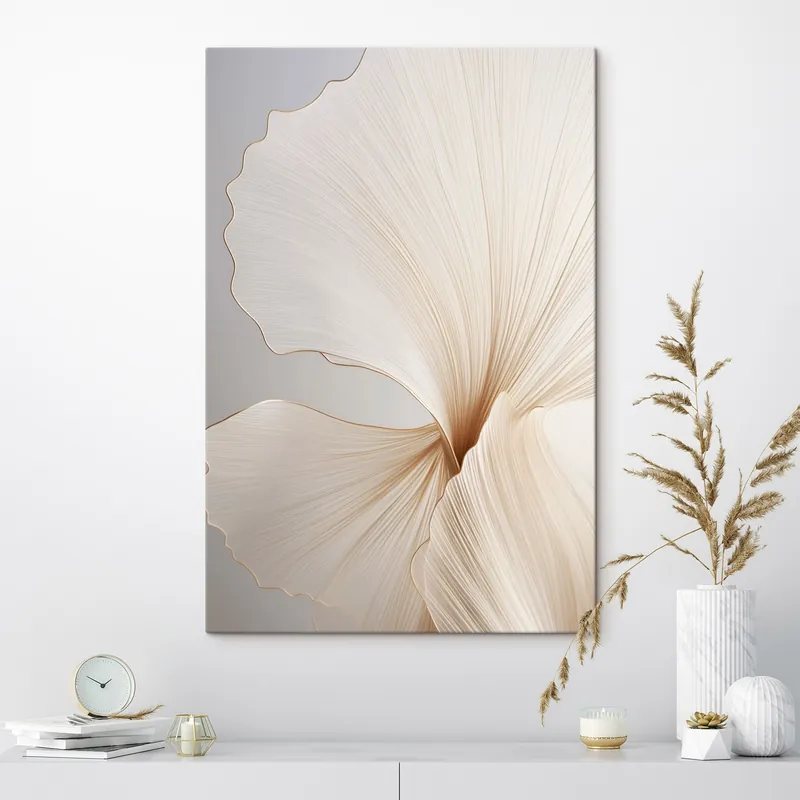 Popular Pictură pe pânză Flori abstracte cu petale subțiri și delicate, în nuanțe de alb și bej Nr s45923