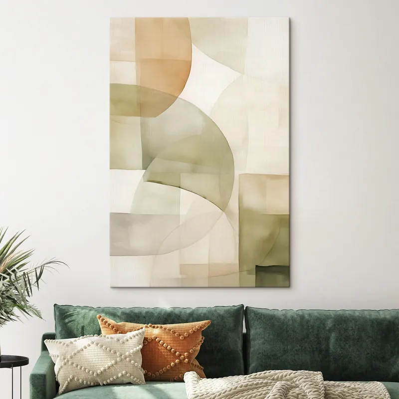 Ieftin Pictură pe pânză Forme geometrice abstracte texturate în acuarelă, în nuanțe de verde, maro și bej Nr s45929