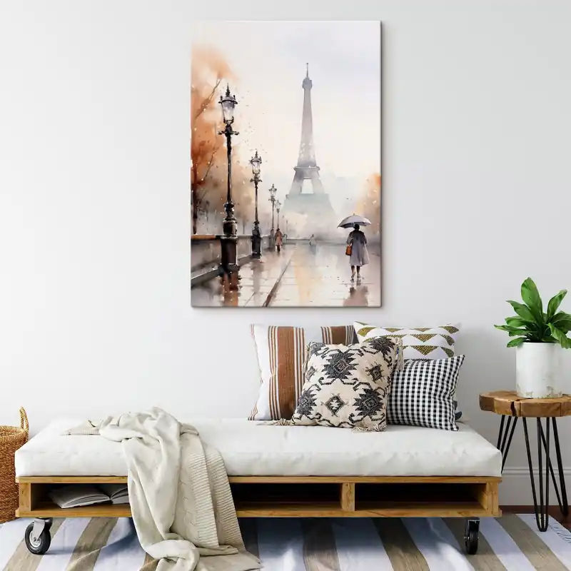 Pictură pe pânză O zi ploioasă în Paris, cu Turnul Eiffel în fundal și felinare vintage Nr s45930 Ultima șansă