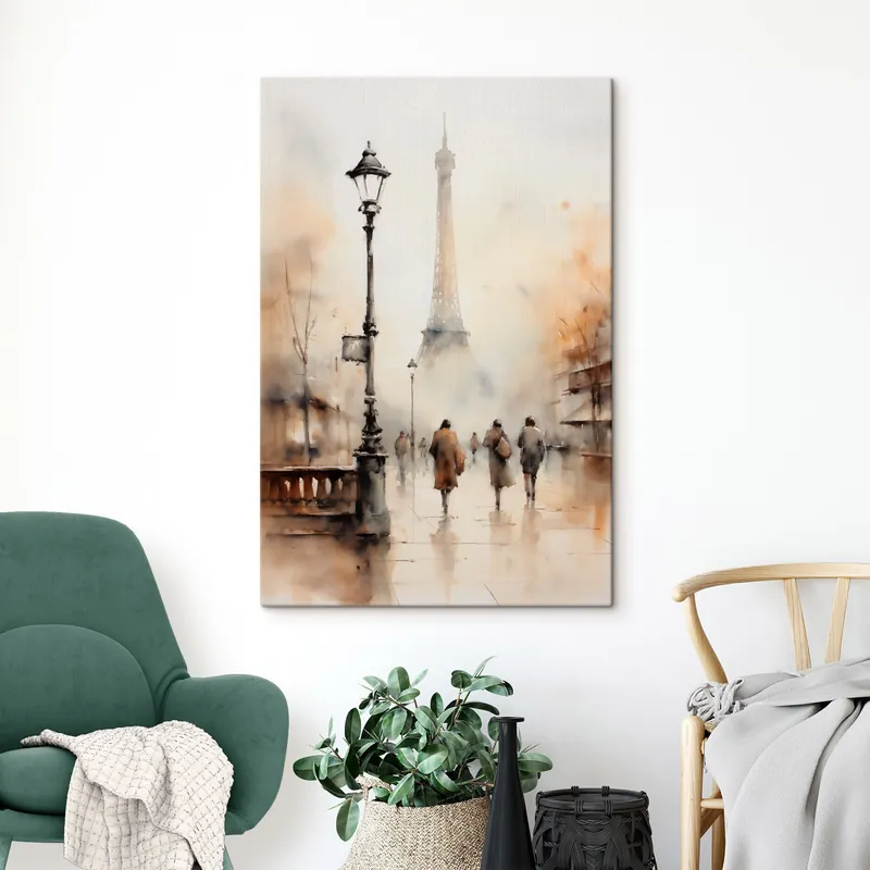Super ofertă Pictură pe pânză O zi ploioasă de toamnă în Paris, cu Turnul Eiffel în fundal și felinare vintage Nr s45931