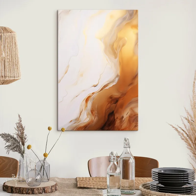 Pictură pe pânză Imitare de pictură abstractă cu culori albe și portocalii, artă fluidă cu linii ondulate, artă modernă Nr s45939 Reducere extra
