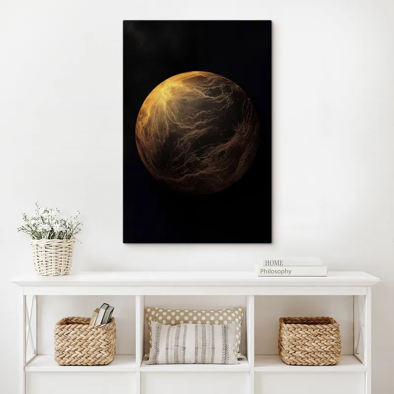 Vezi acum Pictură pe pânză Planetă abstractă cu vene portocalii pe un fundal negru, artă modernă minimalistă Nr s45943