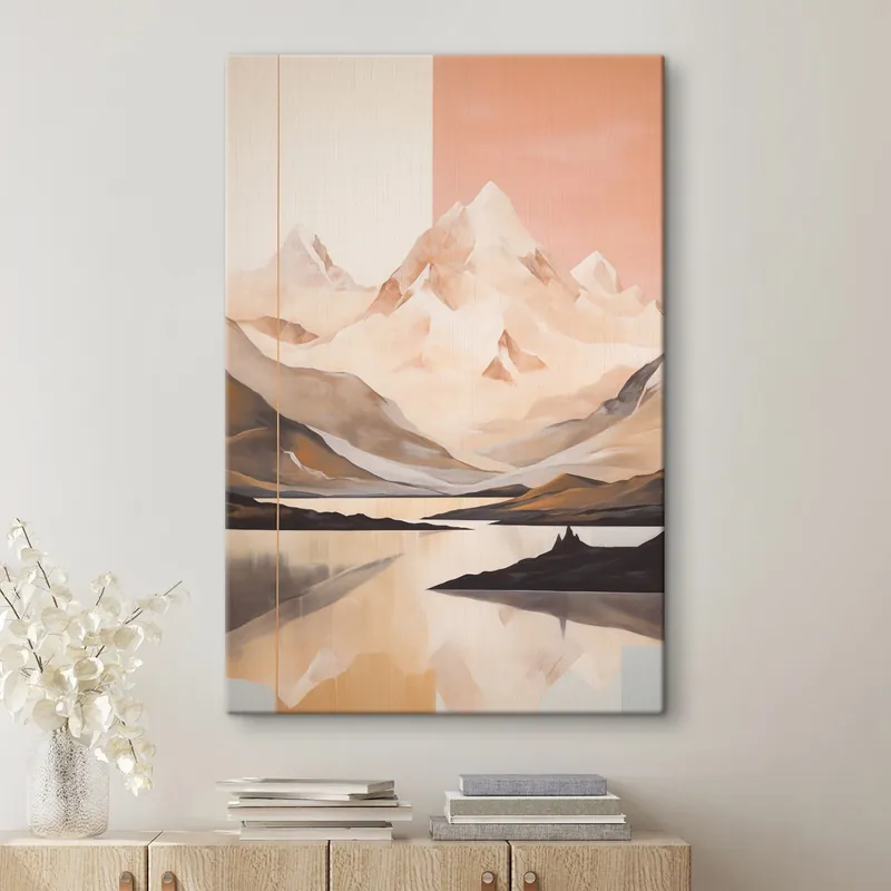 Pictură pe pânză Peisaj abstract cu munți și un lac, culori pastelate, stil minimalist Nr s45949 Reducere