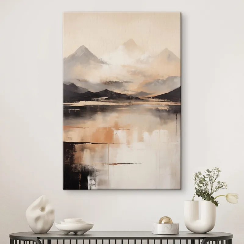 Pictură pe pânză O pictură cu textură peisagistică care imită munții și un lac Nr s45950 Preț mic