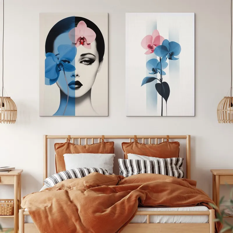 Mai ieftin Pictură pe pânză Portret abstract al unei femei cu orhidee Nr m00818