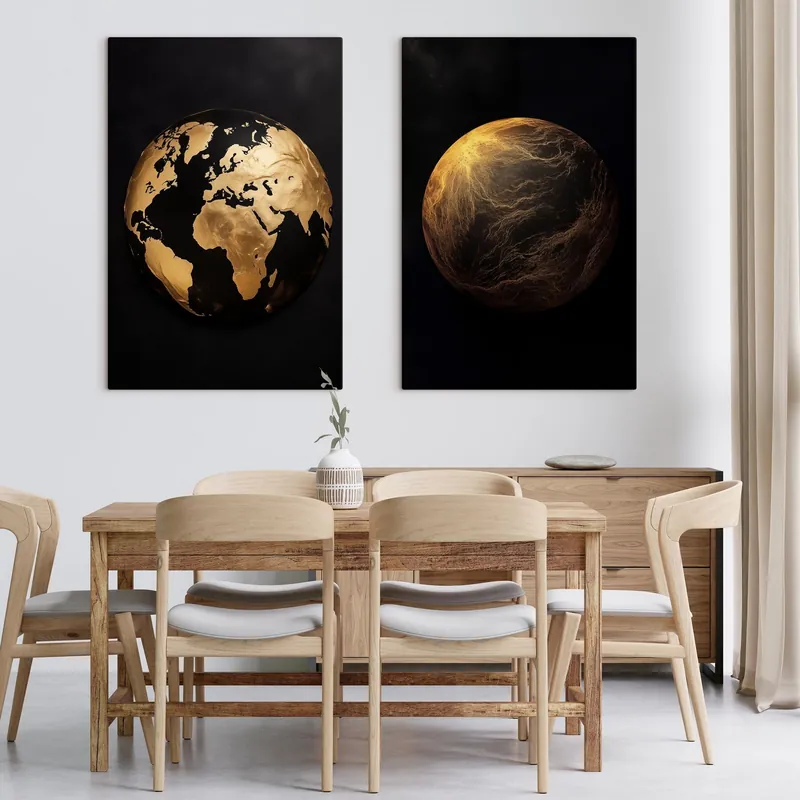 Livrare expres Pictură pe pânză Glob pământesc abstract texturat și planetă pe fundal negru, artă modernă minimalistă Nr m00827