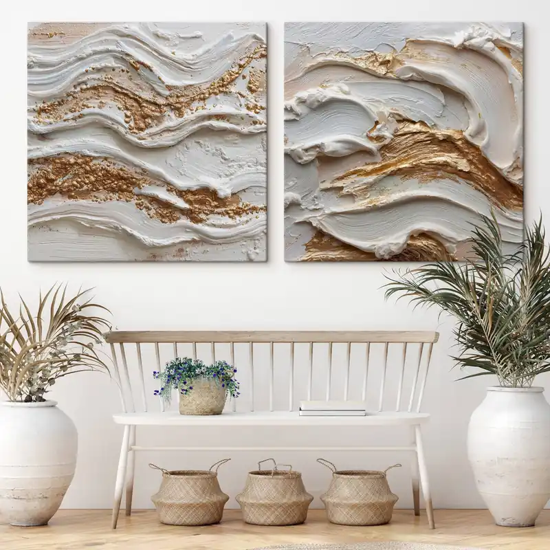 Preț promoțional Pictură pe pânză Abstracție volumetrică cu linii albe și galbene Nr m00742