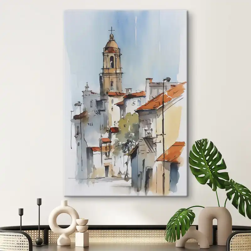 Cel mai bun preț Pictură pe pânză Acuarelă imitație peisaj urban Nr s46120