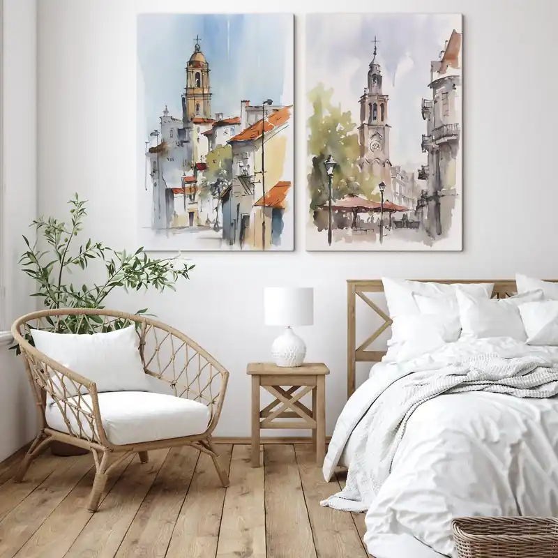 Pictură pe pânză Acuarelă imitație peisaj urban Nr m00832 Reduceri