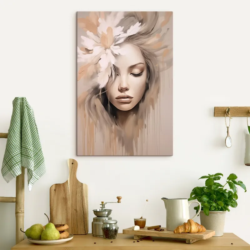 Preț redus Pictură pe pânză Portret feminin cu o floare Nr s46218