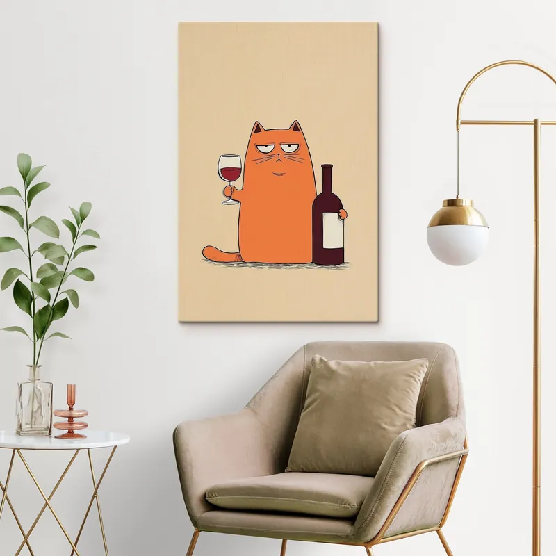 Pictură pe pânză Pisică cu vin Nr s46250 Popular