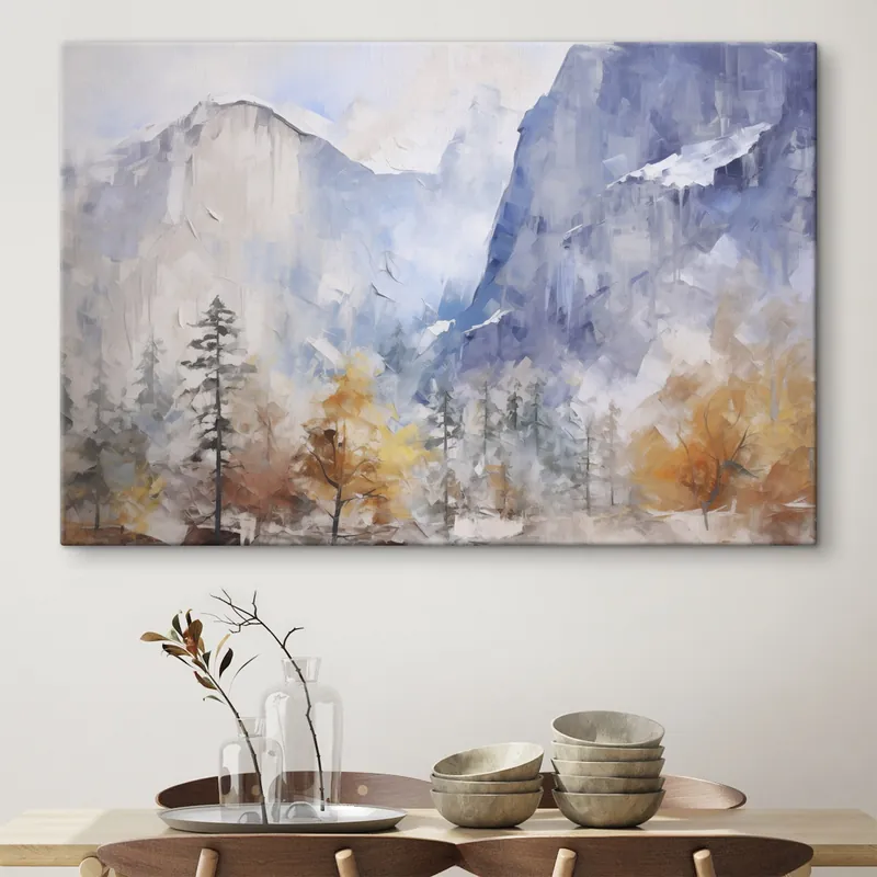 Vezi acum Pictură pe pânză Peisaj abstract cu pădure în fața munților Nr s46298