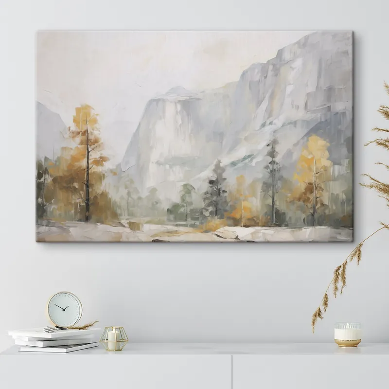 Livrare rapidă Pictură pe pânză Peisaj cu pădure în fața munților, imitație de pictură Nr s46299