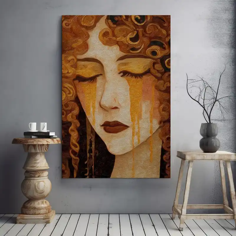 Noutate Pictură pe pânză Portret feminin cu păr roșu și machiaj decorativ Nr s46149