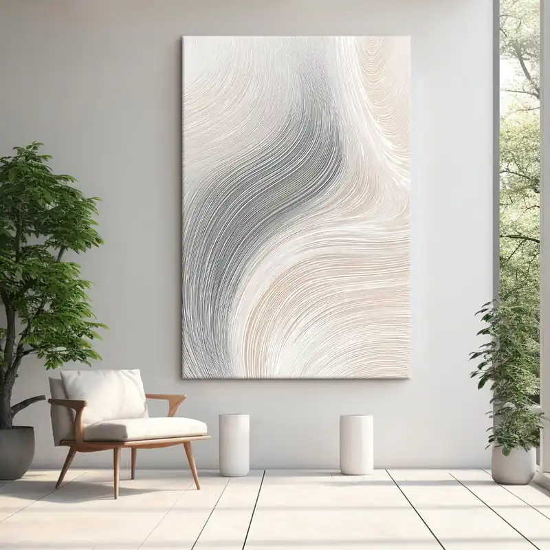 Pictură pe pânză Linii abstracte, fluide, în nuanțe neutre Nr s46154 Cumpărături sigure