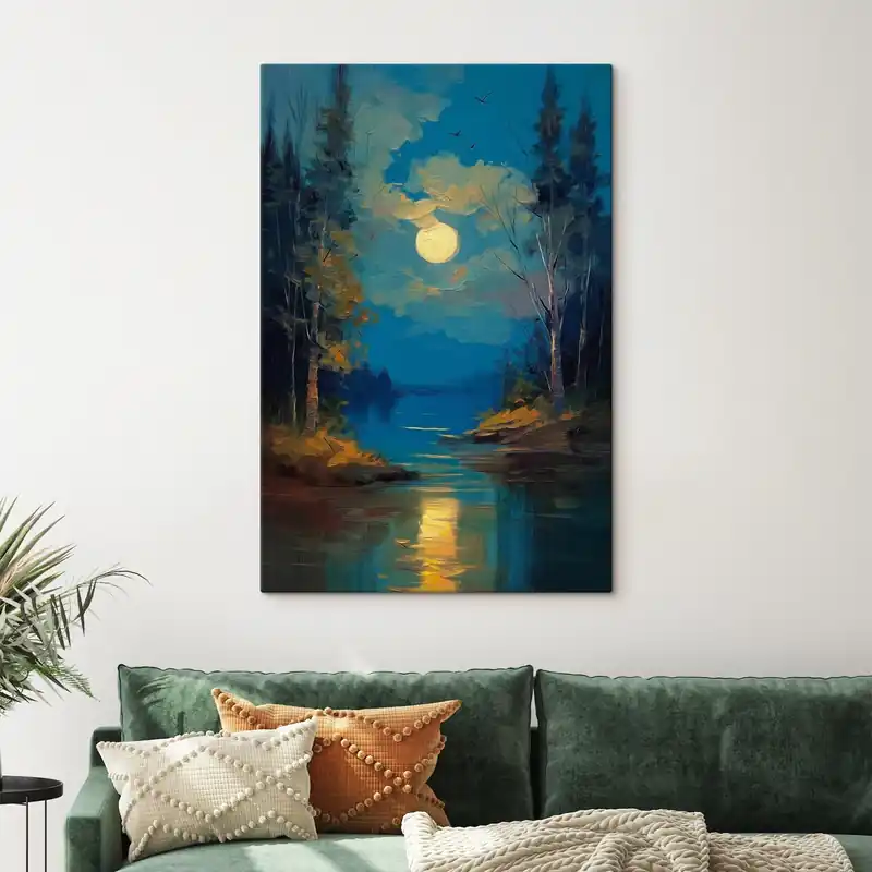 Reducere specială Pictură pe pânză Lumina lunii peste un râu liniștit printre pini Nr s46164