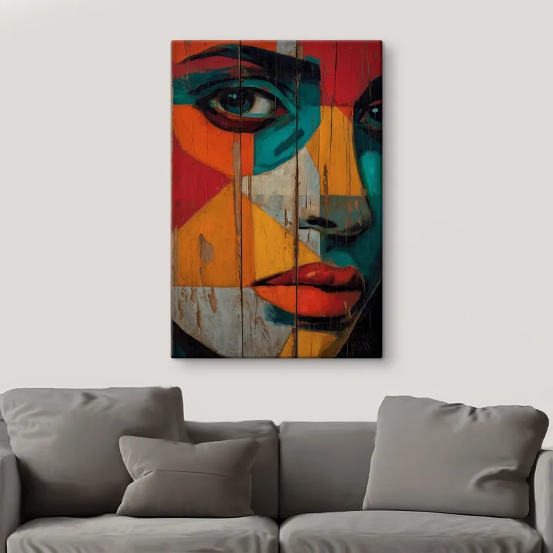 Reducere specială Pictură pe pânză Portret geometric luminos pe panouri din lemn Nr s46165