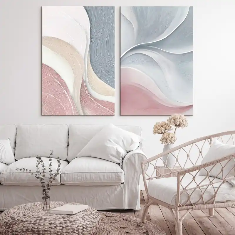 Reducere extra Pictură pe pânză Valuri abstracte în tonuri de roz-bej-albastru Nr m00874