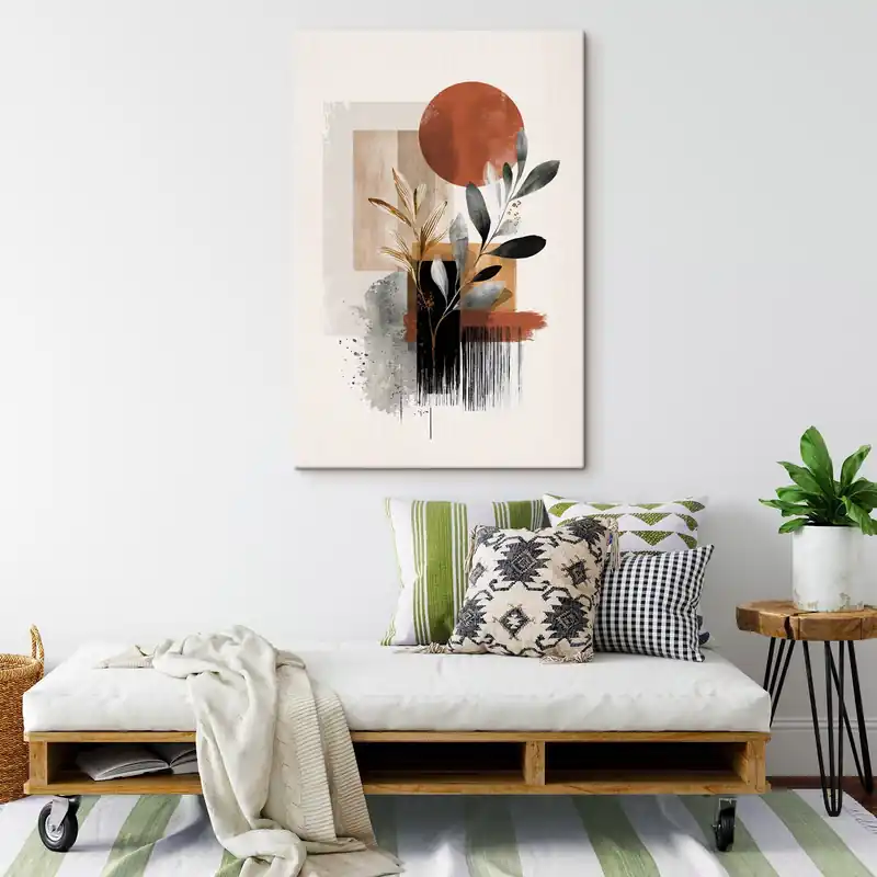 Ofertă exclusivă Pictură pe pânză Geometrie și frunze abstractizate Nr s46388