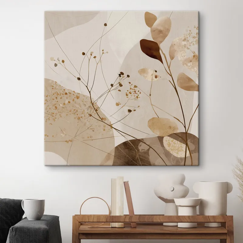 Ofertă exclusivă Pictură pe pânză Forme abstracte și motive vegetale în tonuri de bej Nr s46309