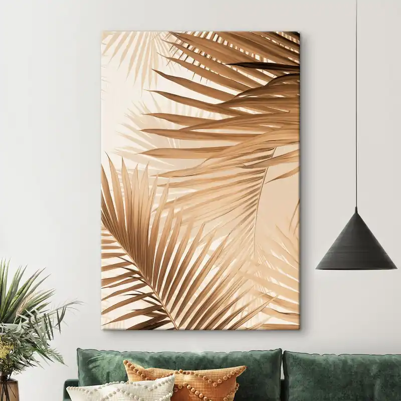 Pictură pe pânză Frunze de palmier abstracte în tonuri de maro, tropical, botanic, natură, minimalist, elegant, design modern Nr s46275 Super ofertă