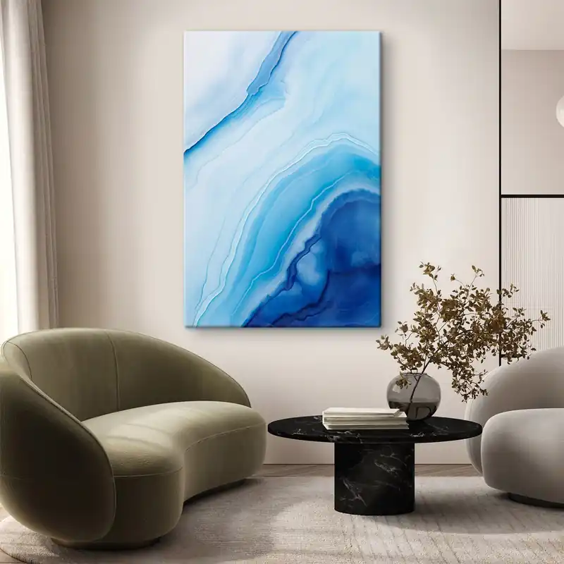 Pictură pe pânză Imprimare abstractă albastră și albă cu agate, linii și gradienturi învolburate, textură netedă, artă modernă, minimalistă Nr s46290 Discount