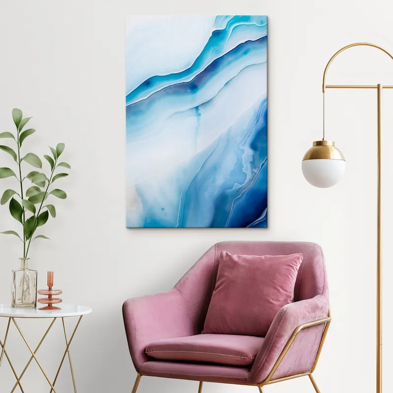 Pictură pe pânză Imprimare abstractă albastră și albă cu agate, linii și gradienturi învolburate, textură netedă, artă modernă, minimalistă Nr s46291 Popular