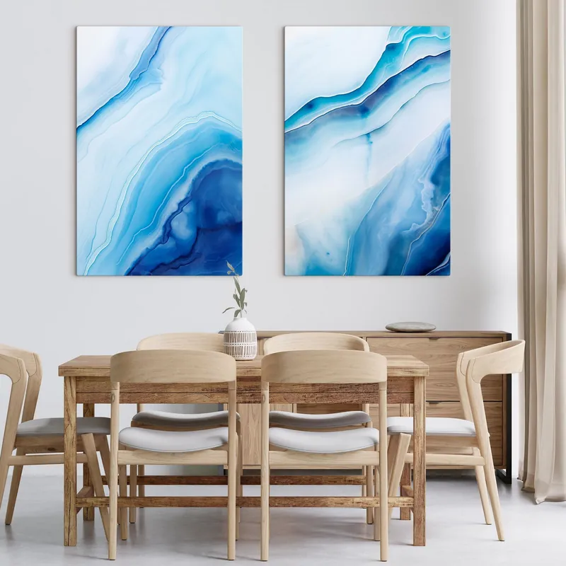 Ofertă specială Pictură pe pânză Imprimare abstractă albastră și albă cu agate, linii și gradienturi învolburate, textură netedă, artă modernă, minimalistă Nr m00888