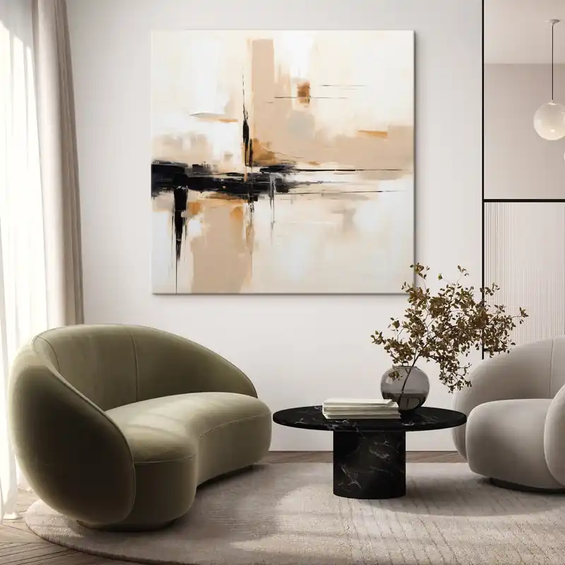 Livrare expres Pictură pe pânză Bej și negru, abstracție verticală în stil minimalist Nr s46326