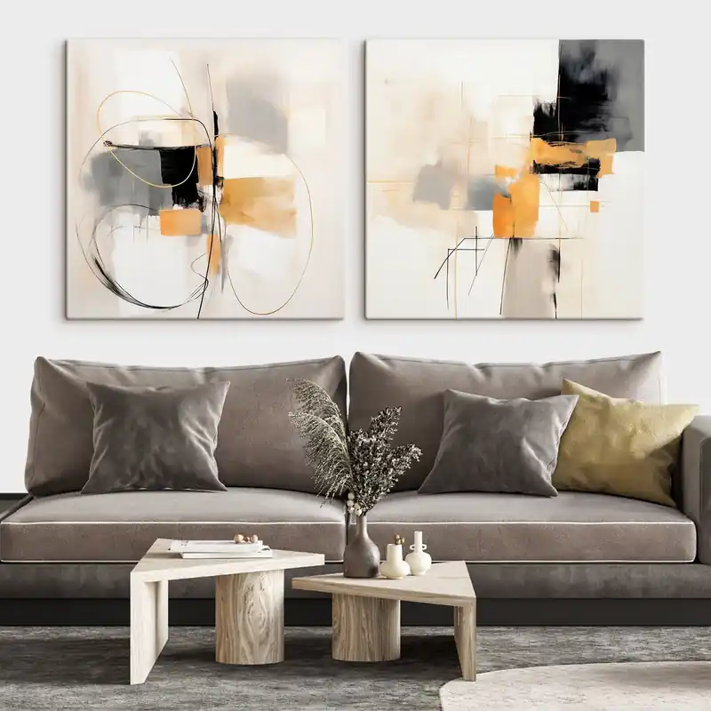 Pictură pe pânză Geometrie abstractă, ocru, gri și negru Nr m00899 Preț redus