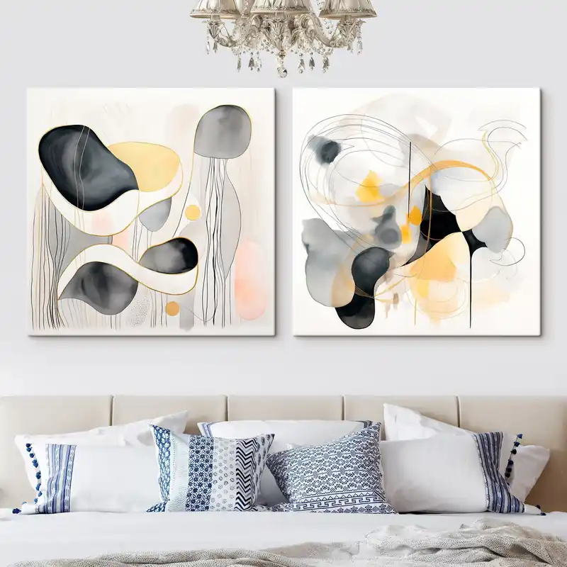 Pictură pe pânză Monocromatic și accent galben în stil abstract Nr m00905 Mai ieftin