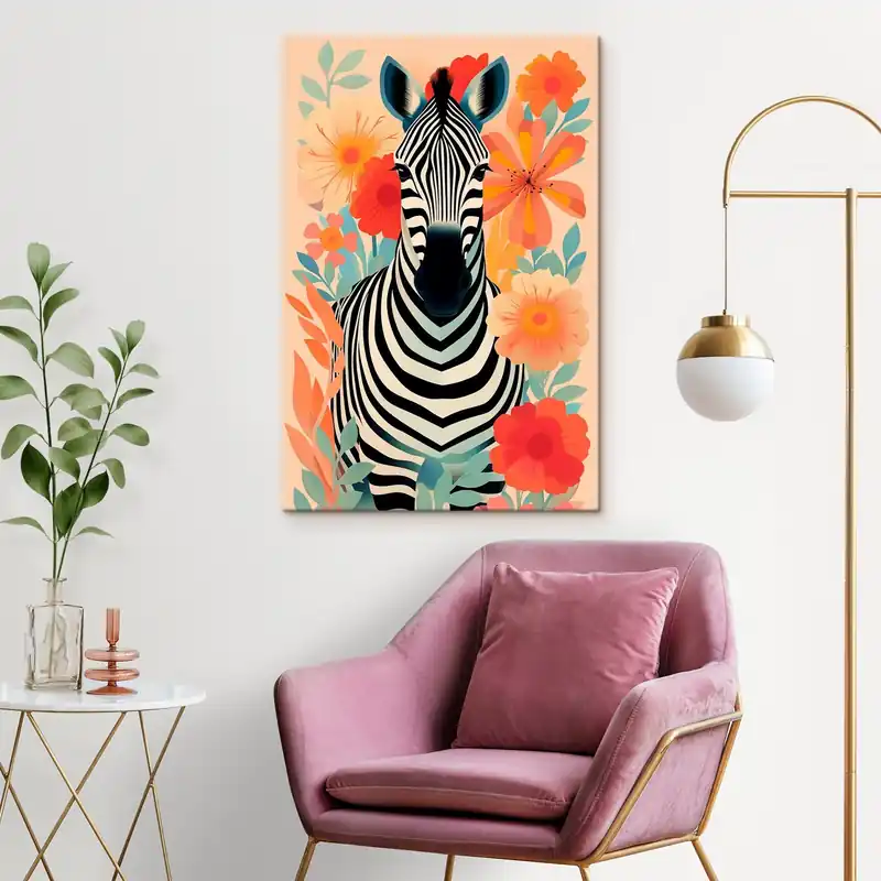 Pictură pe pânză Zebra printre flori Nr s46457 Reducere