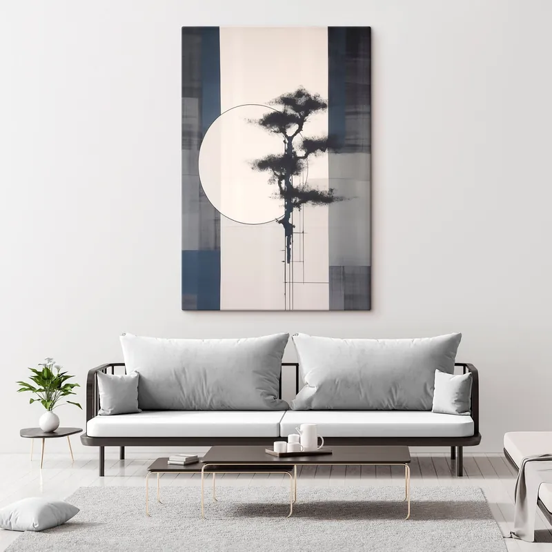 Pictură pe pânză Abstracție. Copac și soare. Minimalism japonez Nr s46463 Reducere de preț