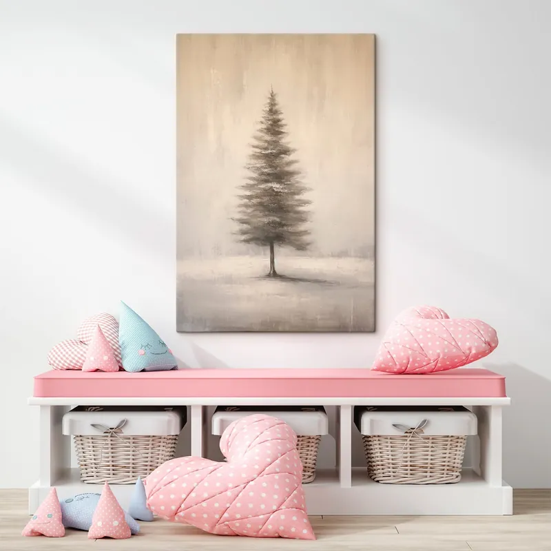 Pictură pe pânză Brad monocrom. Peisaj minimalist de iarnă Nr s46465 Ofertă
