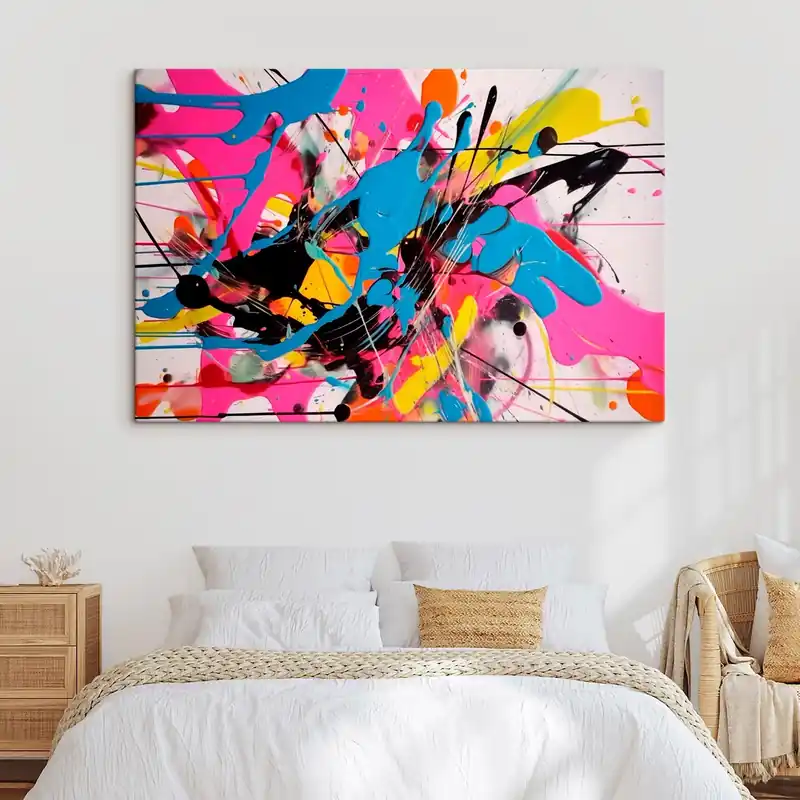 Pictură pe pânză Pete luminoase de vopsea. Abstracție în stil picurând Nr s46478 Cumpără online
