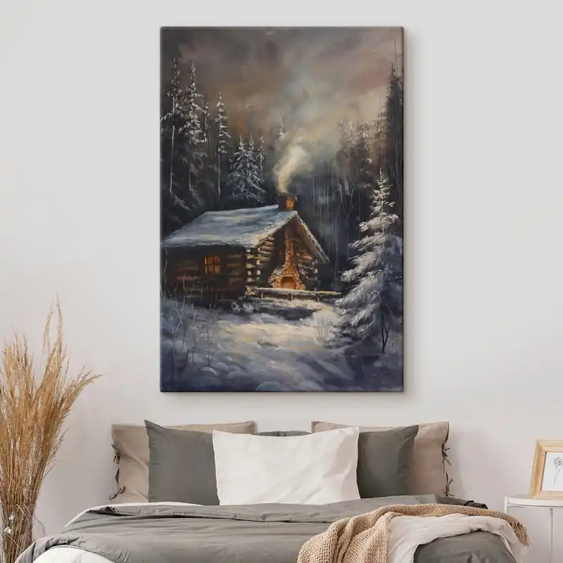 Ofertă Pictură pe pânză Cabană într-o pădure iarna Nr s46606