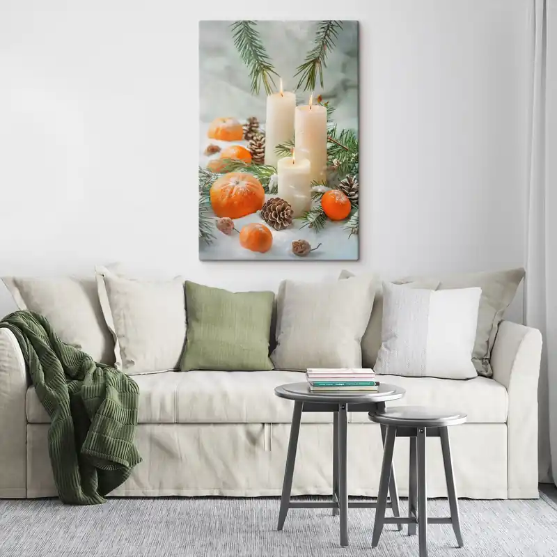 Pictură pe pânză Lumânări, mandarine și conuri de pin Nr s46615 Preț mic
