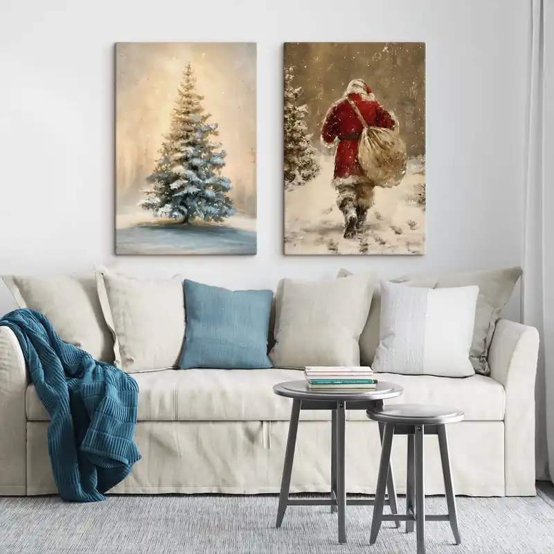 Reducere specială Pictură pe pânză Moș Crăciun și bradul de Crăciun Nr m00956